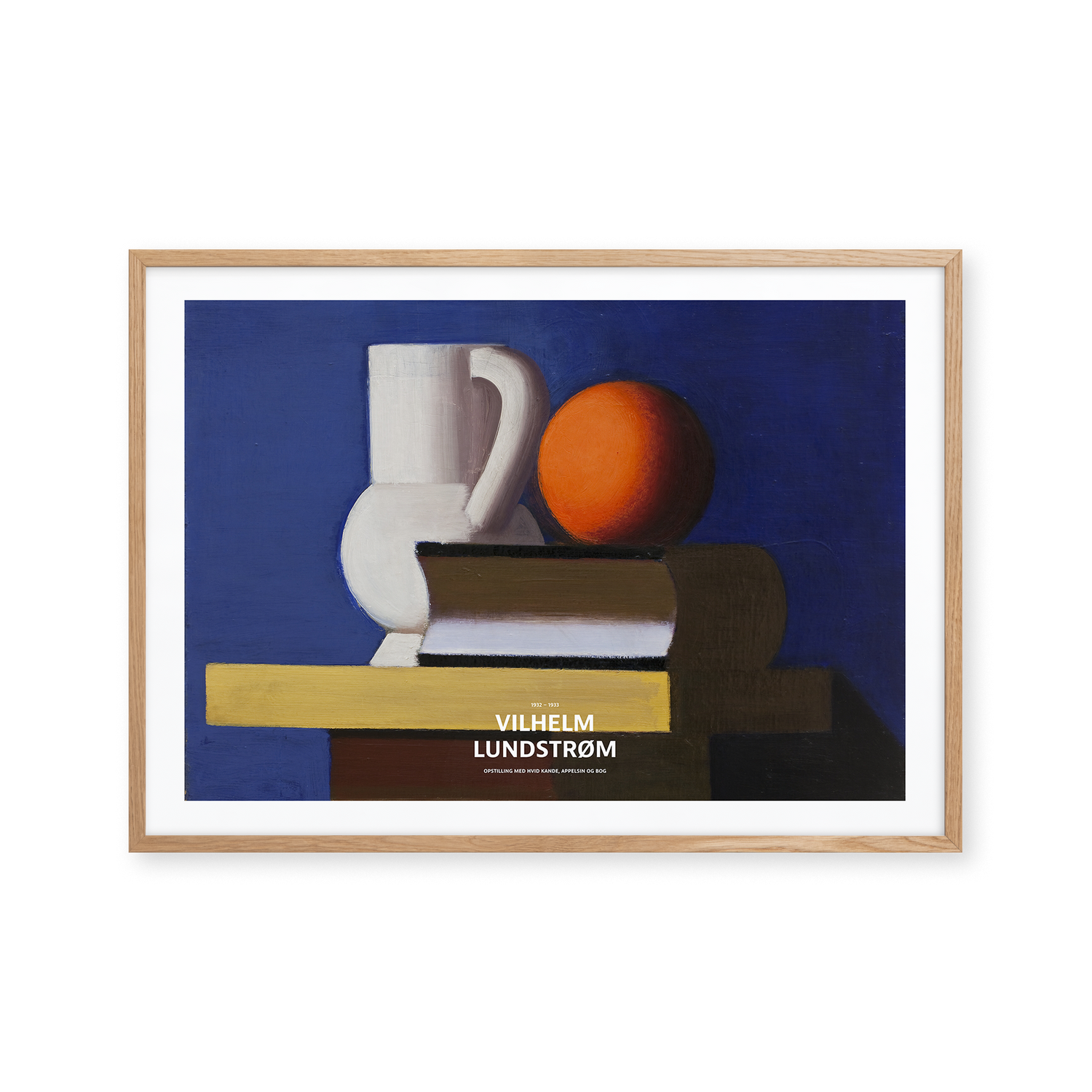 Setup with white jug, orange, and book