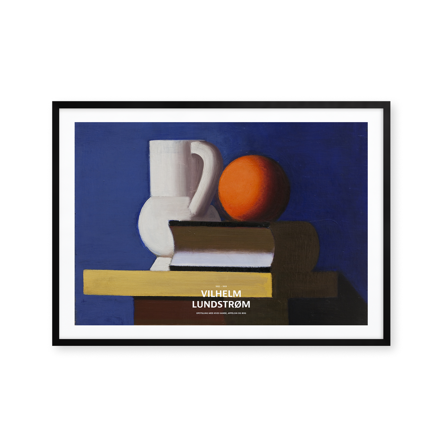 Setup with white jug, orange, and book