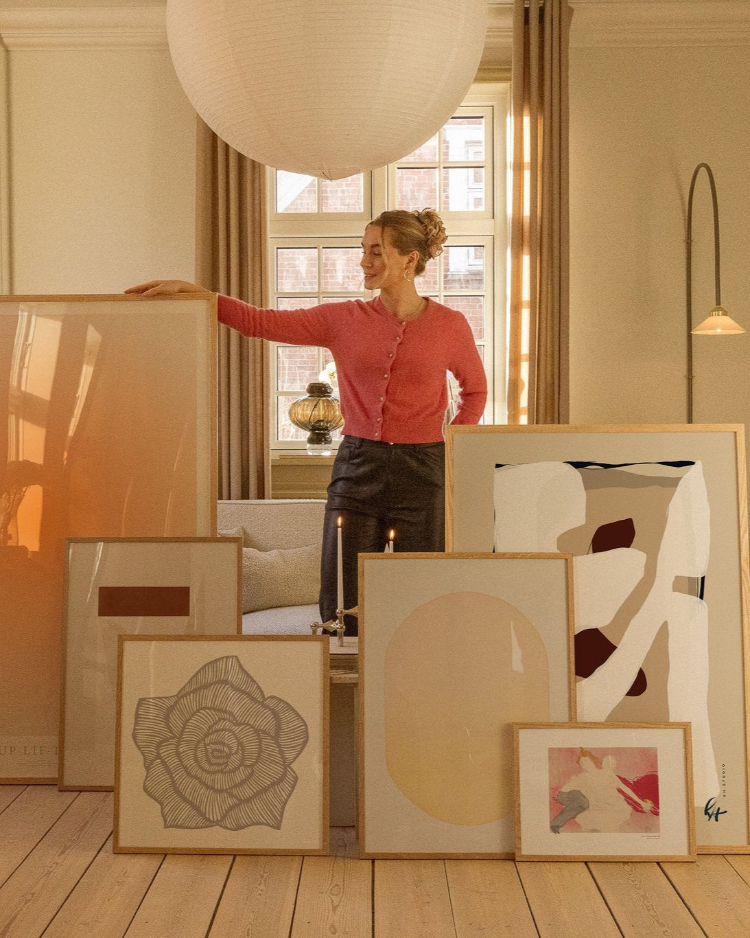 Large and colorful composition of art prints