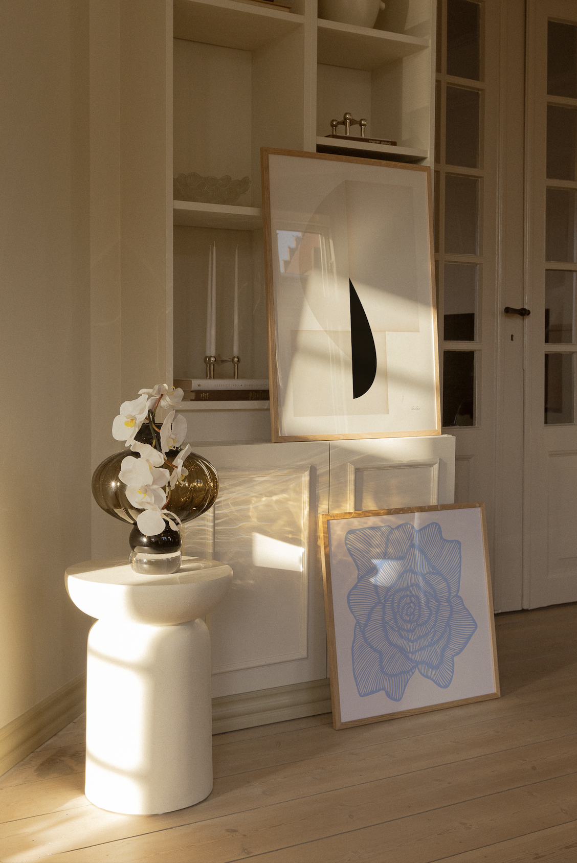 Minimalist art prints in living room