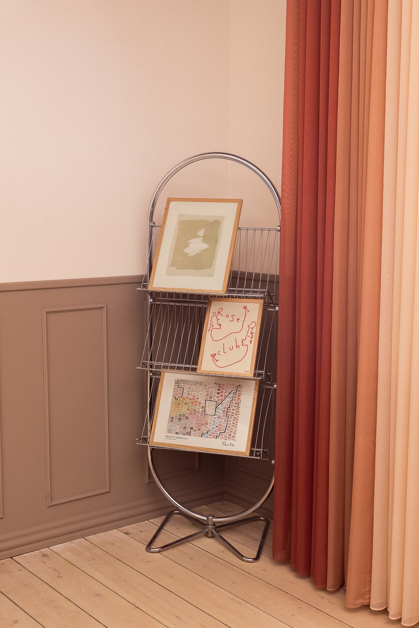 Warm and colorful art prints on magazine holder