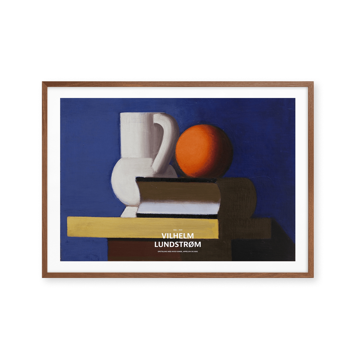 Setup with white jug, orange, and book