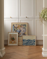 Art prints on top of cabinet